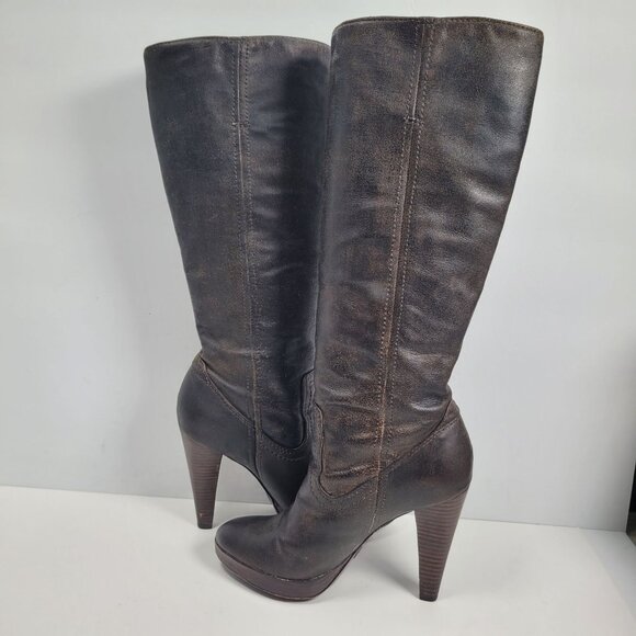 Frye Harlow Campus Women's Charcoal/Black High Heel Tall Boots 77343 US Size 6M - Picture 6 of 13